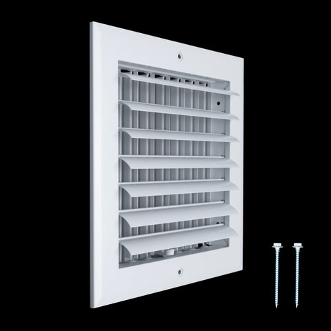 8"x8" 1-Way White Aluminum Adjustable Curved Blade Supply Register, Air Vent Cover with Damper for Sidewall Or Ceiling