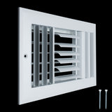 10"x6" 3-Way White Aluminum Adjustable Curved Blade Supply Register, Air Vent Cover with Damper for Sidewall Or Ceiling