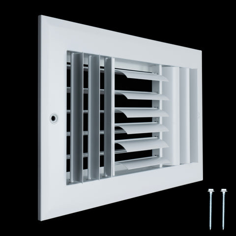 10"x6" 3-Way White Aluminum Adjustable Curved Blade Supply Register, Air Vent Cover with Damper for Sidewall Or Ceiling