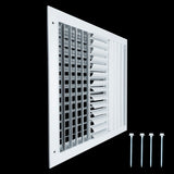 14"x14" 4-Way White Aluminum Adjustable Curved Blade Supply Register, Air Vent Cover with Damper for Sidewall Or Ceiling