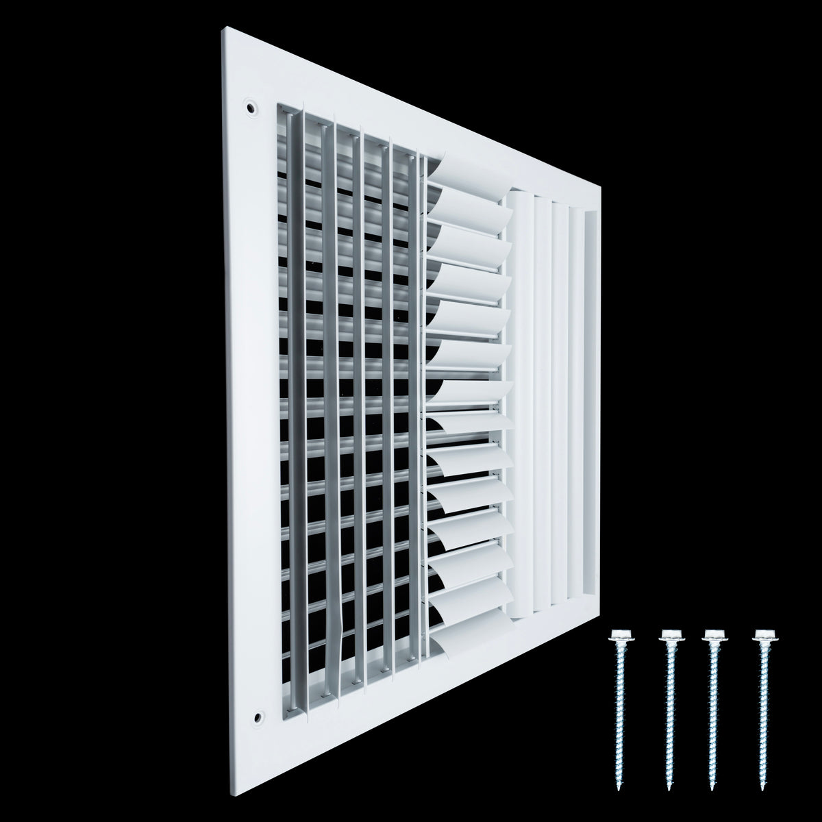 14"x14" 4-Way White Aluminum Adjustable Curved Blade Supply Register, Air Vent Cover with Damper for Sidewall Or Ceiling