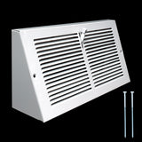 12"x6" White Steel Triangular Baseboard Grille, with Damper, 3-13/16" Depth