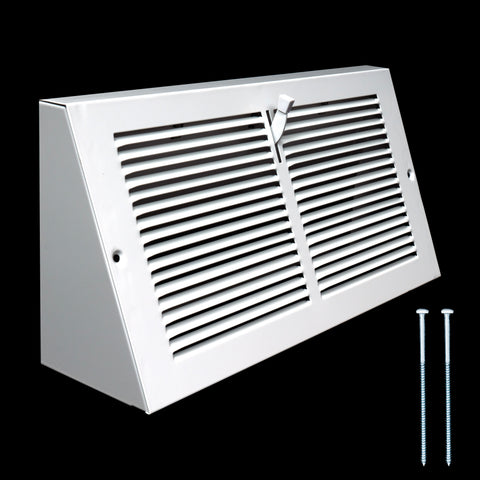 12"x6" White Steel Triangular Baseboard Grille, with Damper, 3-13/16" Depth