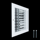 8"x8" 3-Way White Aluminum Adjustable Curved Blade Supply Register, Air Vent Cover with Damper for Sidewall Or Ceiling