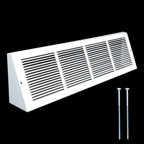 24"x6" White Steel Triangular Baseboard Grille, Efficient Airflow, 3-13/16" Depth