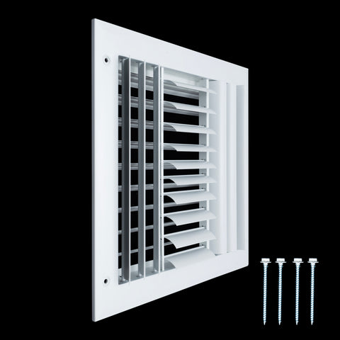 10"x10" 3-Way White Aluminum Adjustable Curved Blade Supply Register, Air Vent Cover with Damper for Sidewall Or Ceiling