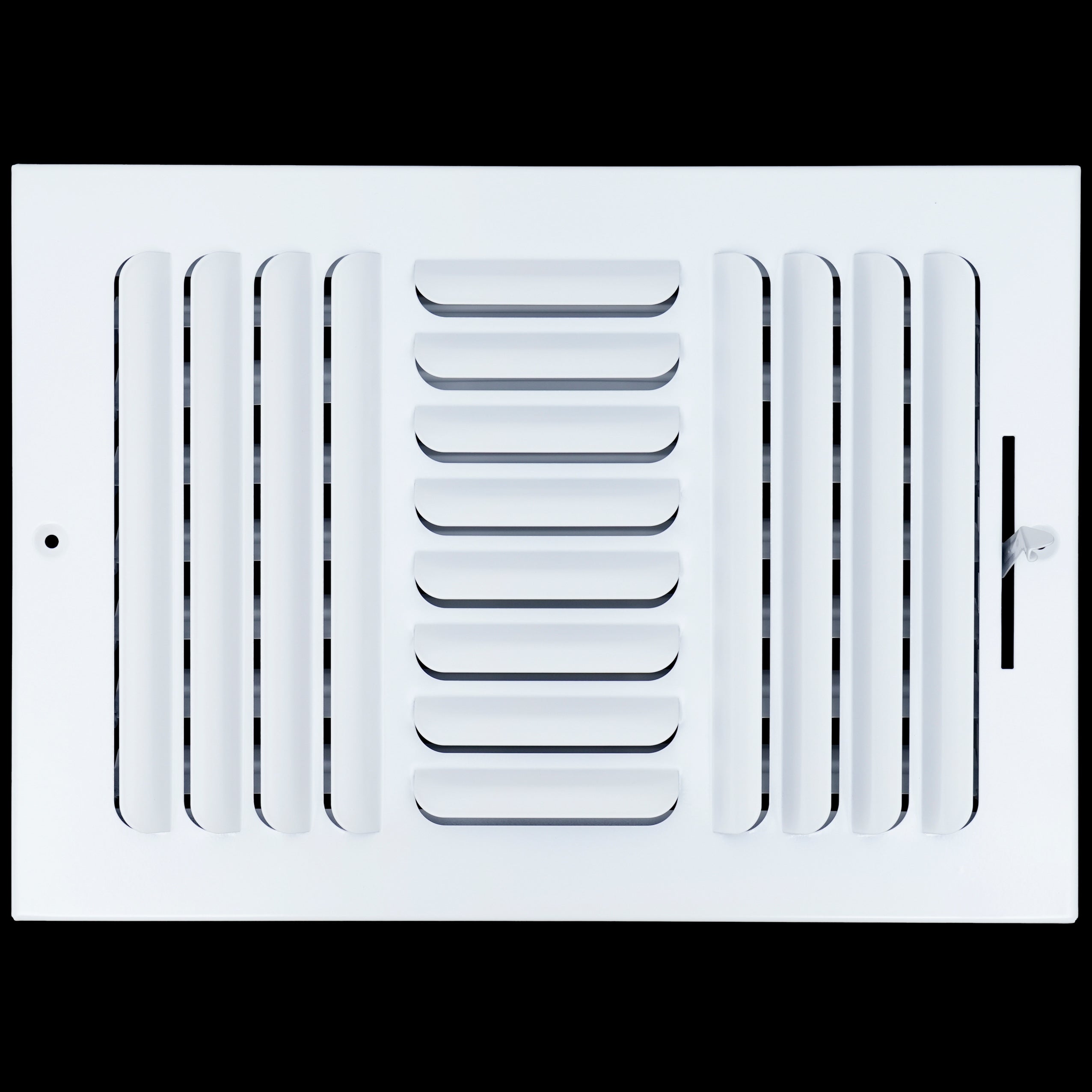 airgrilles 12"w x 8"h 3 way fixed curved blade air supply diffuser  -  register vent cover grill for sidewall and ceiling  -  white  -  outer dimensions: 13.75"w x 9.75"h hnd-cb-wh-3way-12x8  - 1