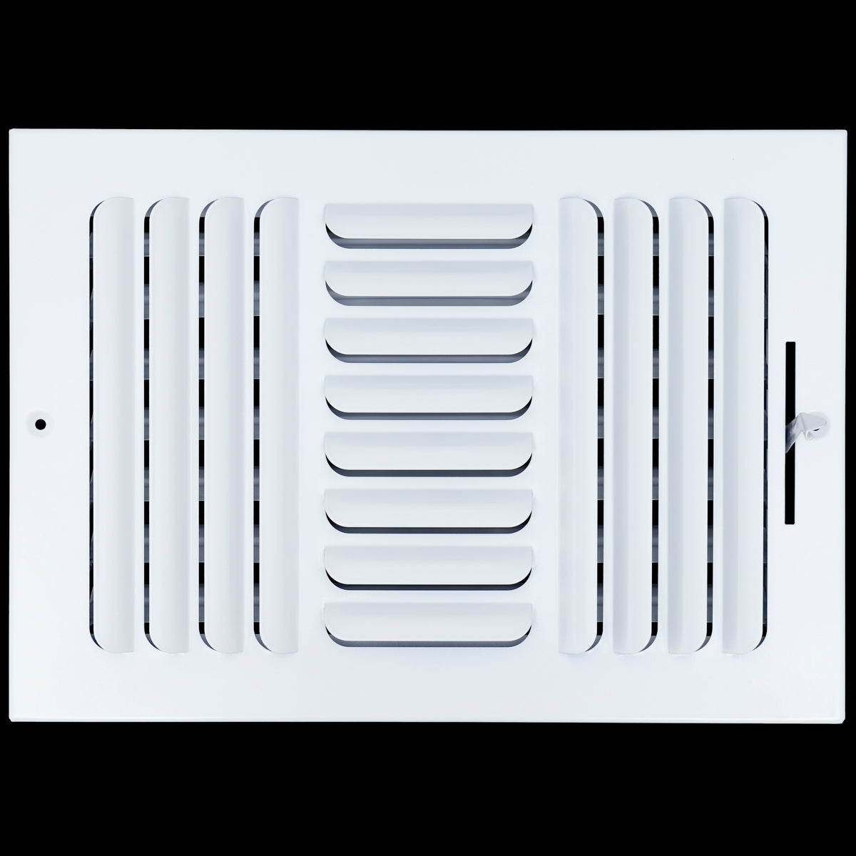 airgrilles 12"w x 8"h 3 way fixed curved blade air supply diffuser  -  register vent cover grill for sidewall and ceiling  -  white  -  outer dimensions: 13.75"w x 9.75"h hnd-cb-wh-3way-12x8  - 1