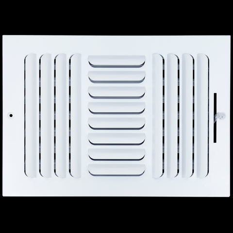 airgrilles 12"w x 8"h 3 way fixed curved blade air supply diffuser  -  register vent cover grill for sidewall and ceiling  -  white  -  outer dimensions: 13.75"w x 9.75"h hnd-cb-wh-3way-12x8  - 1