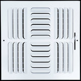 12"x12" 4-Way White Steel Fixed Curved Blade Air Supply Diffuser, Directional Register Vent Cover for Sidewall Or Ceiling