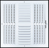 16"x16" 4-Way White Steel Fixed Curved Blade Air Supply Diffuser, Directional Register Vent Cover for Sidewall Or Ceiling