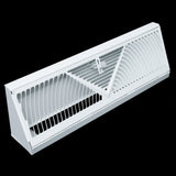15" White Steel Corner Baseboard Register, Round Airflow Adjustable Vent Cover