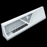 18" White Steel Corner Baseboard Register, Round Airflow Adjustable Vent Cover